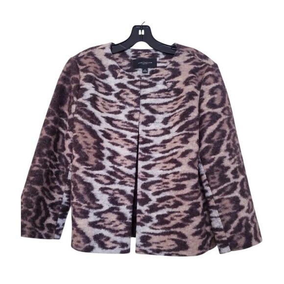 $285 Ann Taylor Small Animal Print Cropped Wool Jacket Blazer Quiet Luxury - Picture 1 of 12